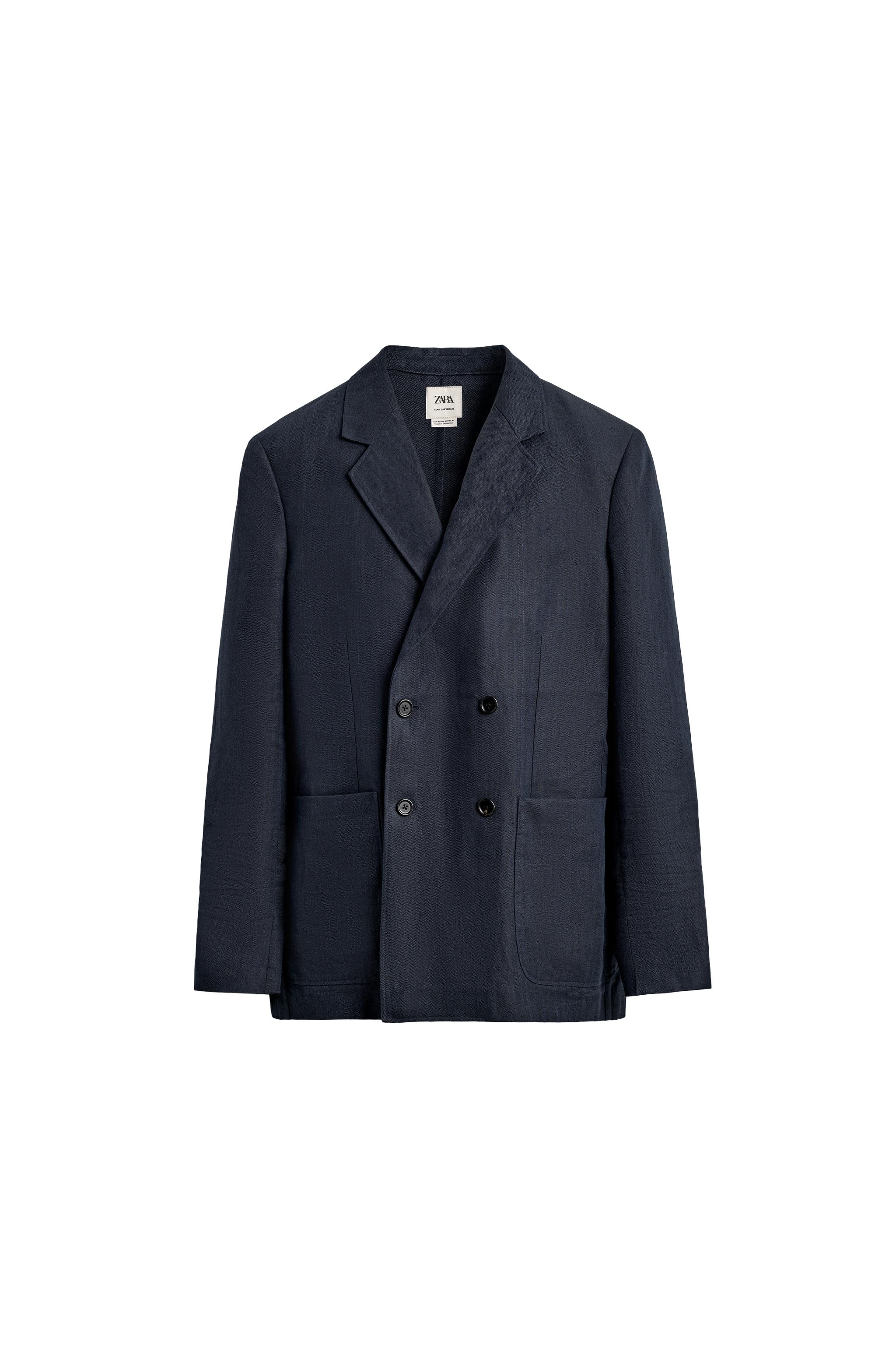 HERRINGBONE 100% LINEN DOUBLE-BREASTED BLAZER